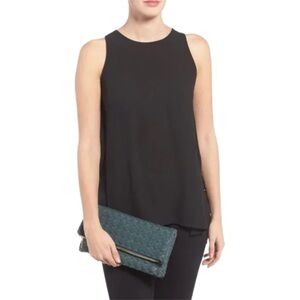 Sole Society Marlee Woven Foldover Faux Leather Clutch with Crossbody Strap